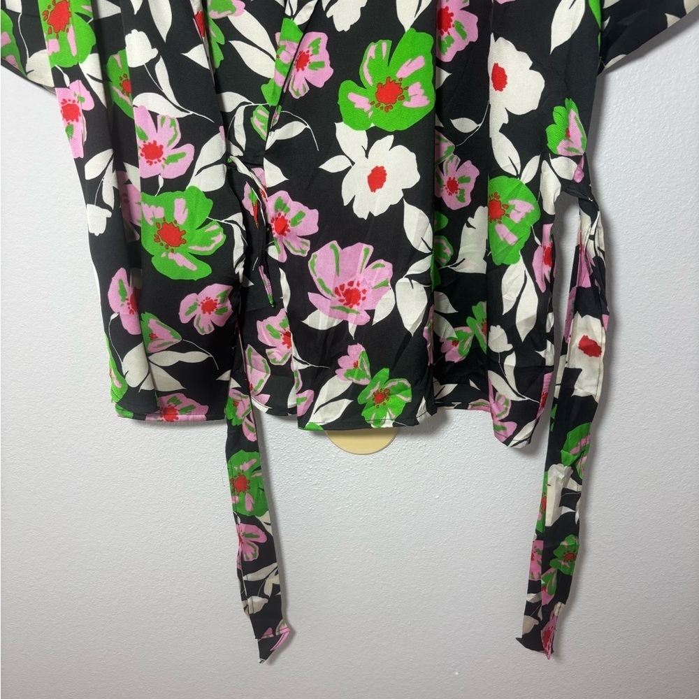 Who What Wear Floral Wrap Tie Blouse Top Black Pink Green | XXL - Picture 10 of 13